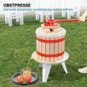 Wiltec Obstpresse 12l aus Buchenholz mit Presstüchern für Saft und Wein.