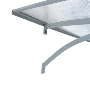 Gebogenes STARKEDACH Vordach L-160, Aluminiumrahmen RAL 7035 mit Polycarbonatbeschichtung.