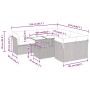 vidaXL 9-tlg. Garten-Sofagarnitur, hellgraues Poly Rattan mit Kissen und Maßangaben.