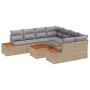 Beiges 9-teiliges vidaXL Garten-Sofa-Set aus Poly Rattan mit Kissen und Stauraum.