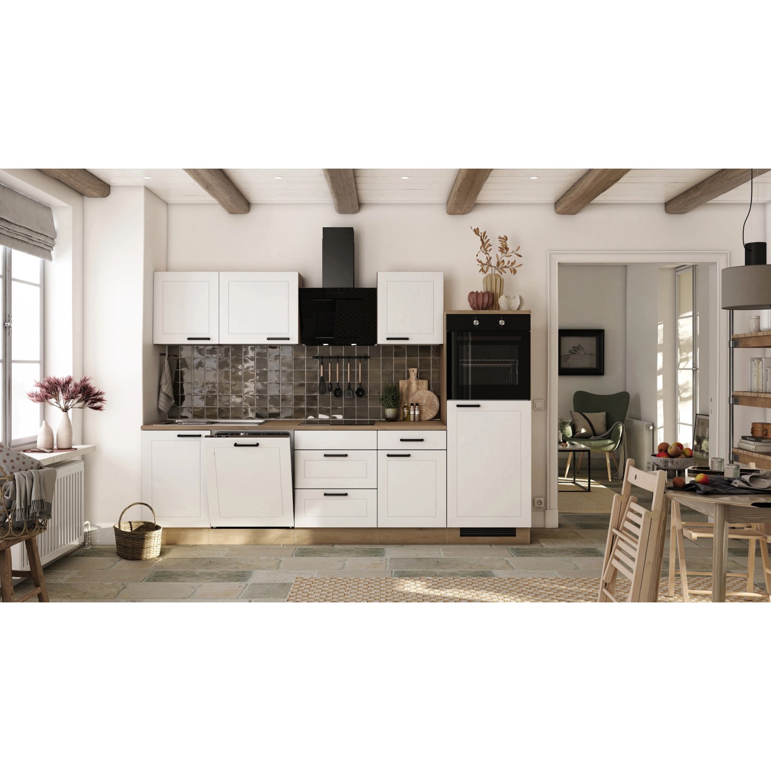 Flex-Well Exclusiv Küche 2327-019 Julia 280 cm Weiß matt-Cosmopolitan Eiche günstig online kaufen