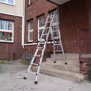 PROREGAL Alu Mehrzweckleiter 5,2m als Anlege-, Steh- und Treppenleiter, silbernes Aluminium, max. 150kg Traglast.