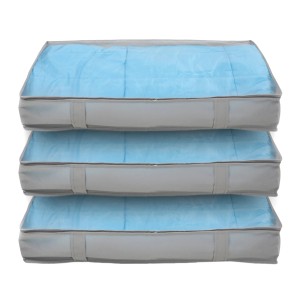 Svita Aufbewahrungstaschen M, 3er Set. Textile Organizer Unterbettkommoden in Hellgrau mit Sichtfenster.