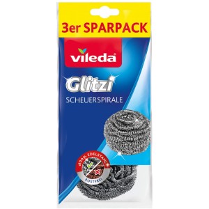 Vileda Glitzi Scheuerspirale 3er-Pack aus Edelstahl für die kraftvolle Reinigung.