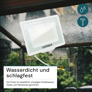 LUXULA LED Strahler 100W 10000lm Fluter 3000K Warmweiß Flutlichtstrahler Slim Design Außenstrahler IP65 Wetterfest und Robuster Baustrahler Weiß