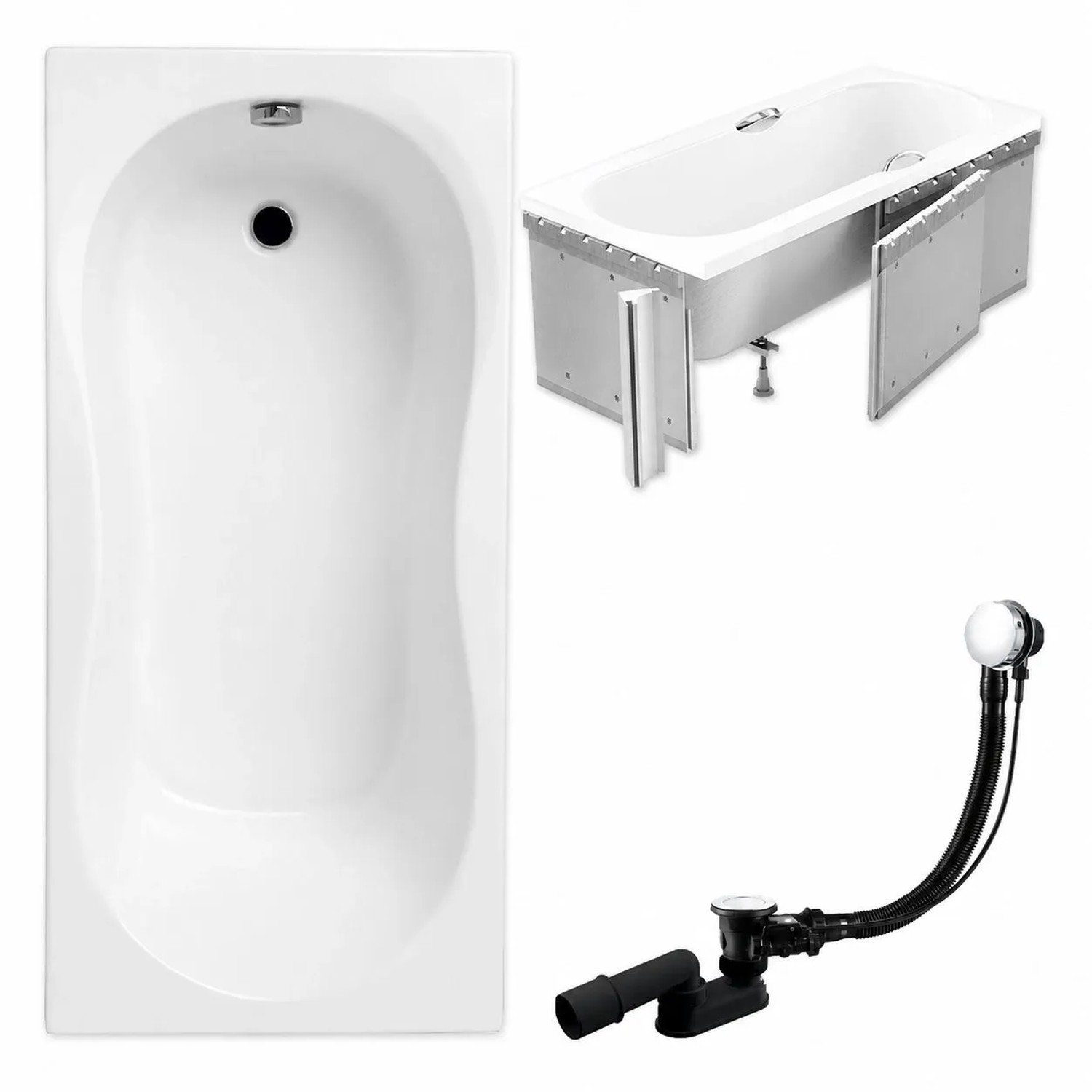 KOLMAN Badewanne Rechteck 170 x 75 Cm Mit Styroporverkleidung Inkl. Ablauf Und Füße