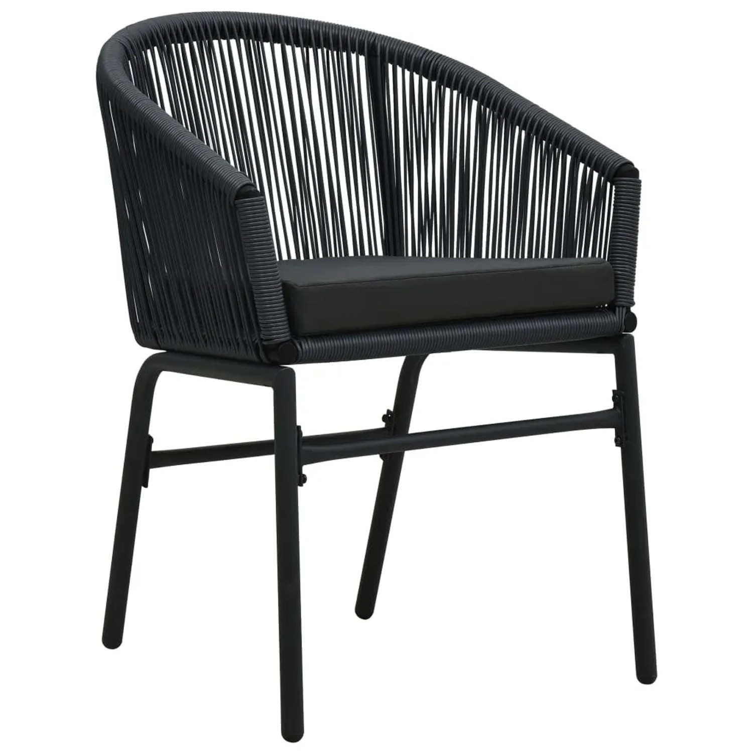 Schwarzer Gartenstuhl aus Rattan mit Sitzkissen, Teil der vidaXL 9-tlg Essgruppe.