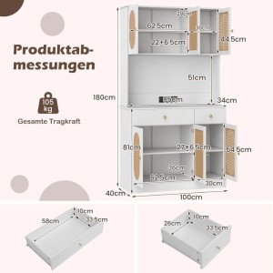 Costway Küchenschrank mit 2 Steckdosen & 2 Usb-Anschlüssen Weiß
