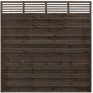 Sichtschutzzaun Element Wien, grau, 180x180 cm, aus Holz mit Lamellen-Abschluss.