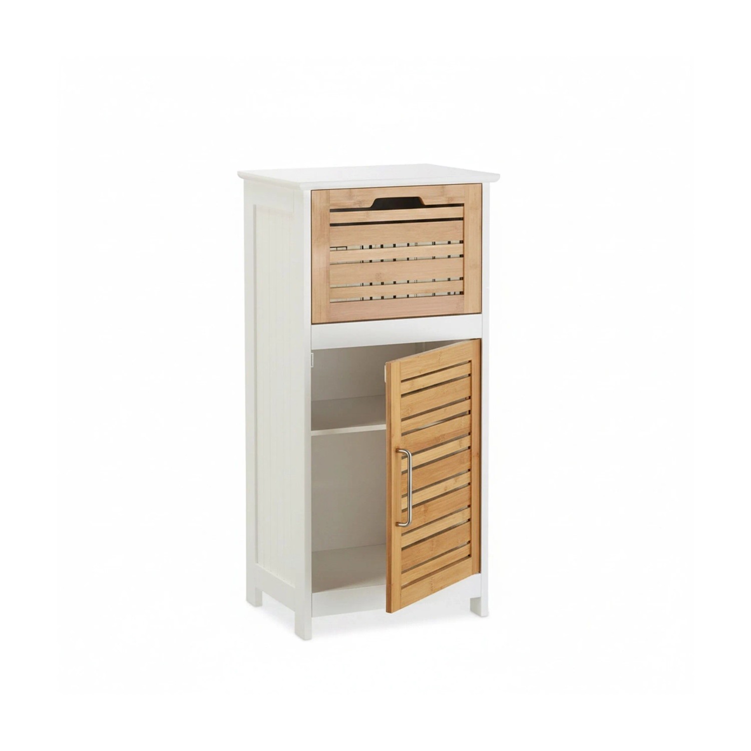 Relaxdays Beistellschrank Bambus Weiß Höhenverstellbar 83 cm x 40 cm x 30 cm, 9,3 kg