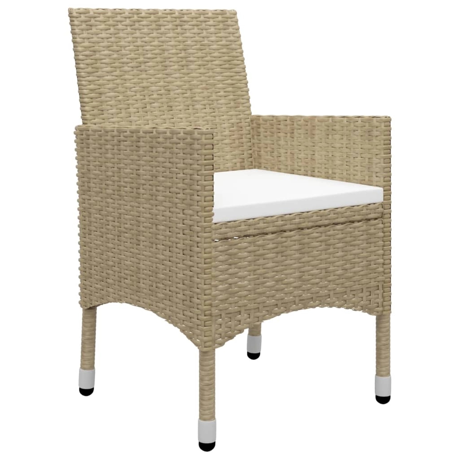 Beiger Sessel aus Poly Rattan mit Kissen, Teil der 5-tlg. Garten-Essgruppe von vidaXL.