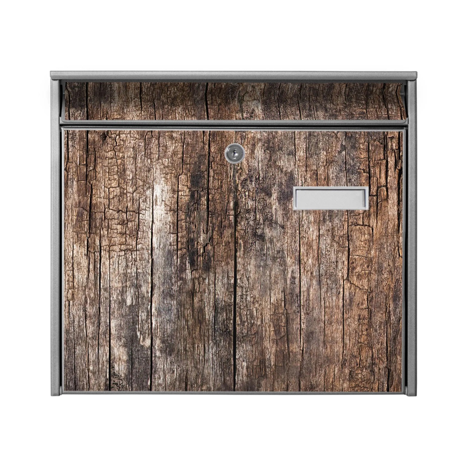 Banjado Briefkasten Silber mit Holz-Motiv, inkl. Montagematerial und 2 Schlüsseln.