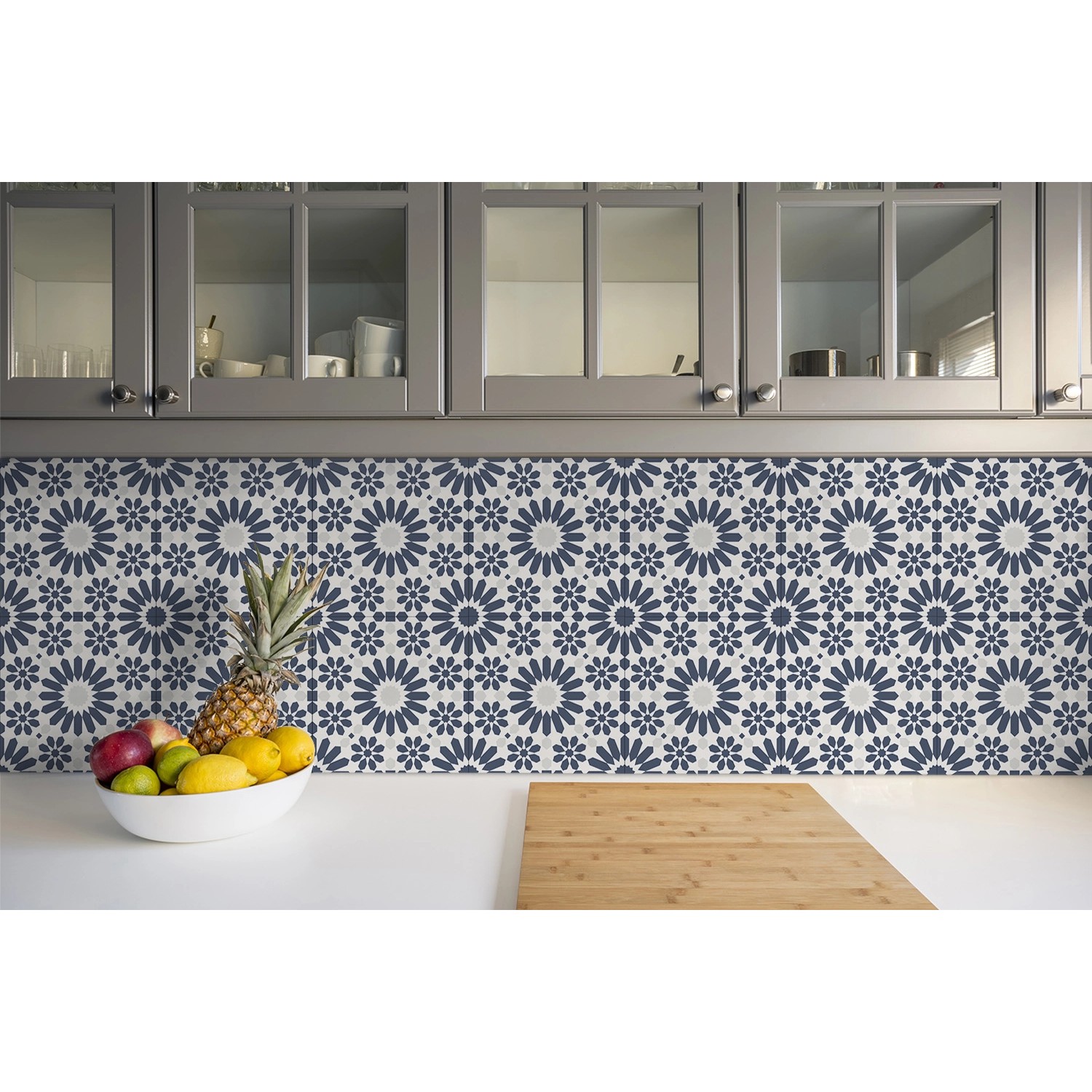 Tulup PVC Fliesen Selbstklebende 30 cm x 30 cm Set von 9 Klassische Klebefliesen Vinyl Bodenfliesen Klebefliesen für Küche Blumenmotive_4