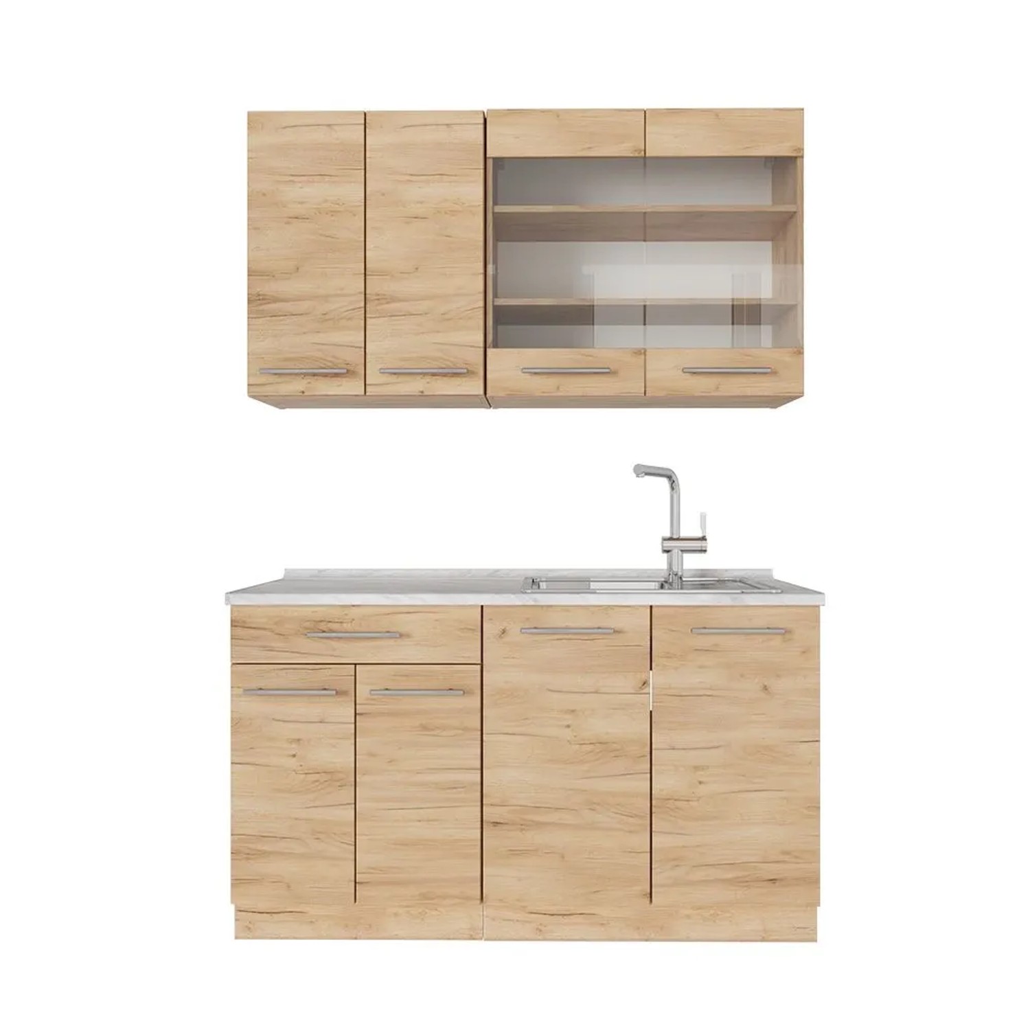 Vicco Singleküche Fame-Line Goldkraft Eiche 140 x 82 AP Marmor Art Nr 57096