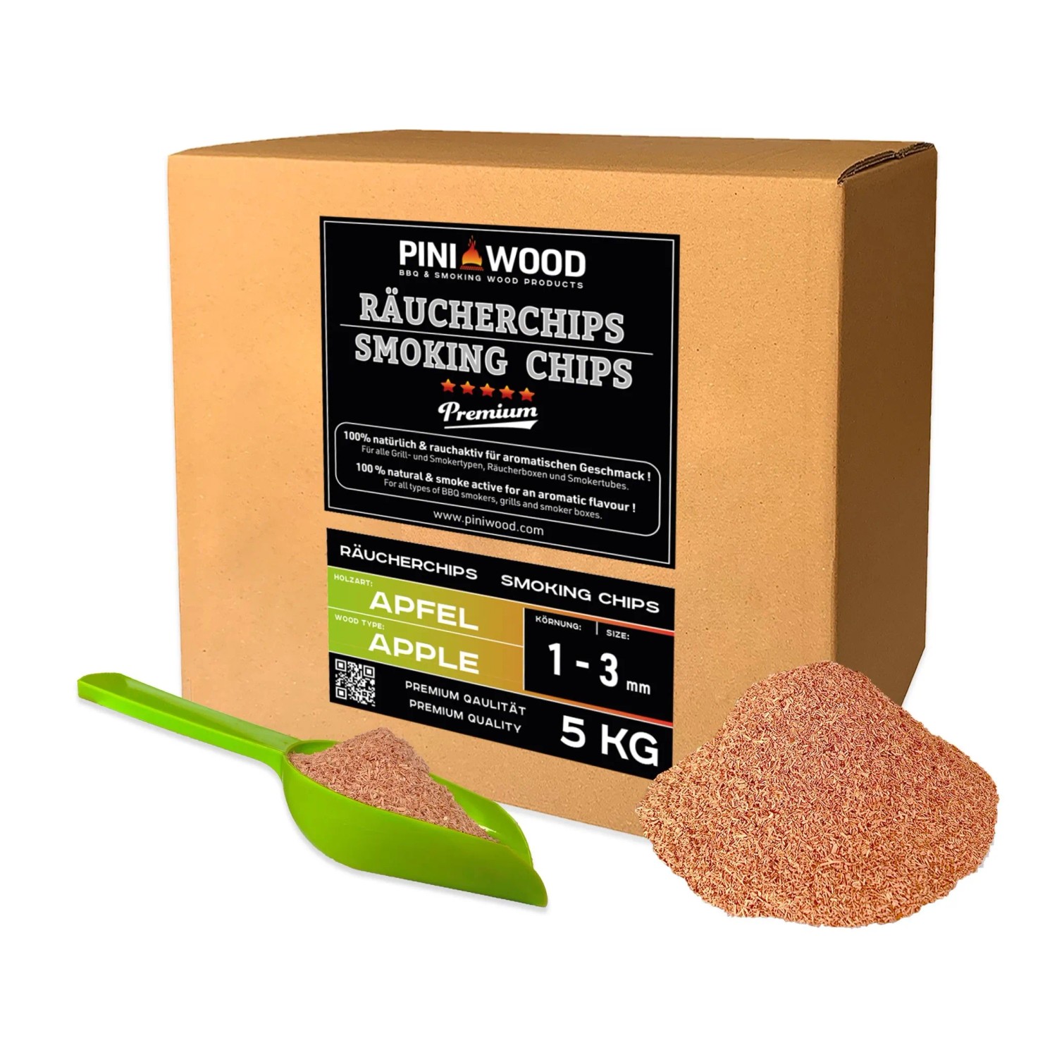 PINI Räucherchips 5 kg Apfel 1-3 mm Smoking Chips Räucherspäne