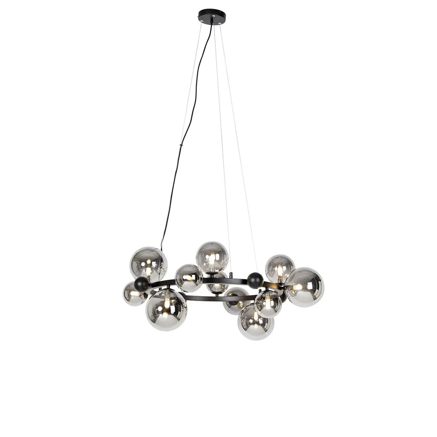 QAZQA Art Deco Hängelampe Schwarz mit Rauchglas 12 Flammig   David
