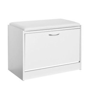 SoBuy Schuhbank mit Sitzkissen und 1 Klappe MDF PU Weiß FSR16-W