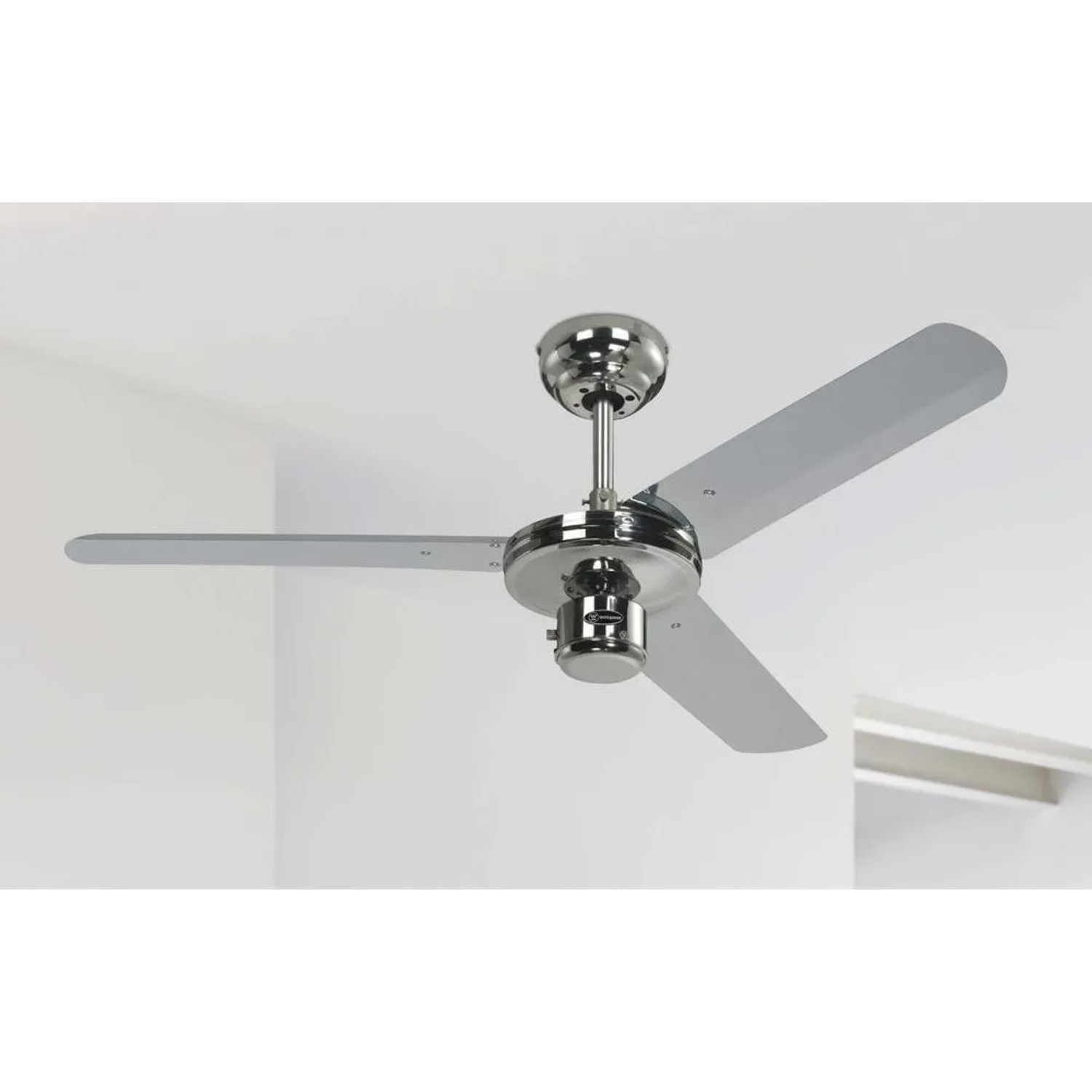 Westinghouse Deckenventilator Industrial, 122 cm, Chrom, mit Zugschalter.