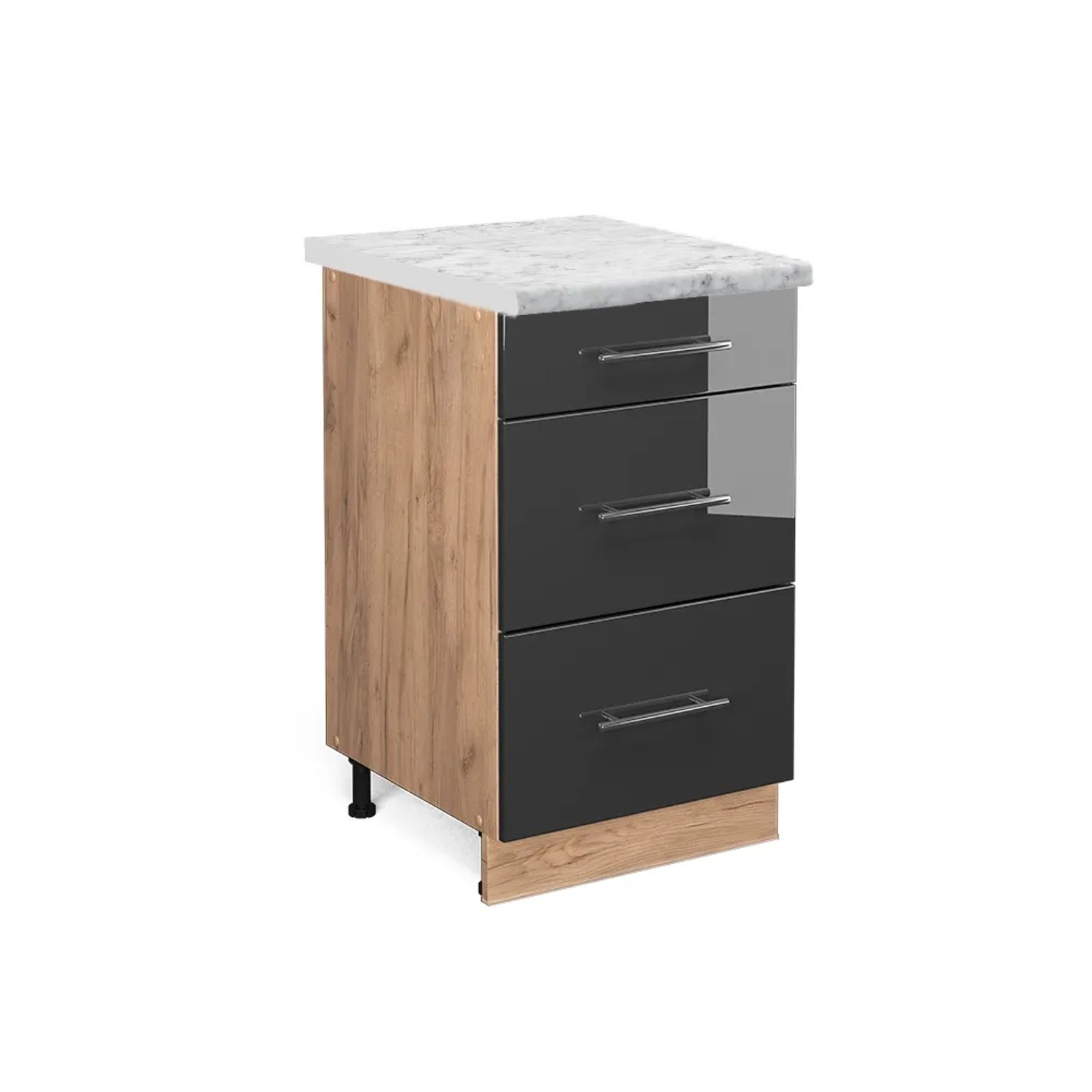 Vicco Küchenunterschrank Fame-Line Anthrazit Hochglanz/Goldkraft Eiche 50 cm AP Marmor