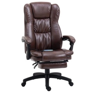 Brauner Vinsetto Bürostuhl aus Kunstleder mit hoher Rückenlehne, Kopfstütze, ausziehbarer Fußstütze und Rollen. Ergonomisch, höhenverstellbar.