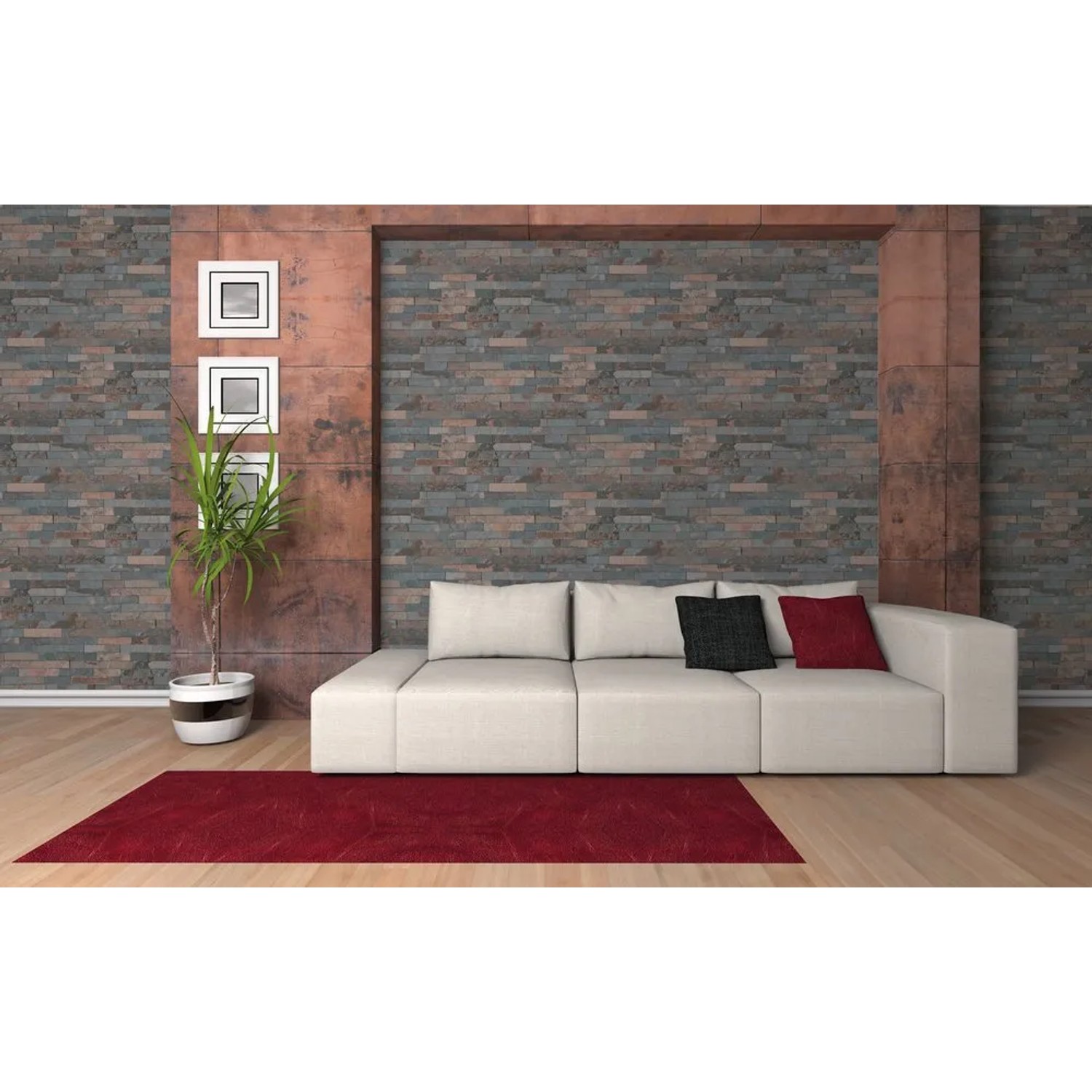 A.S. Création Vliestapete Best of Wood´n Stone Klinkerstein Graublau-Braun im Wohnraum.