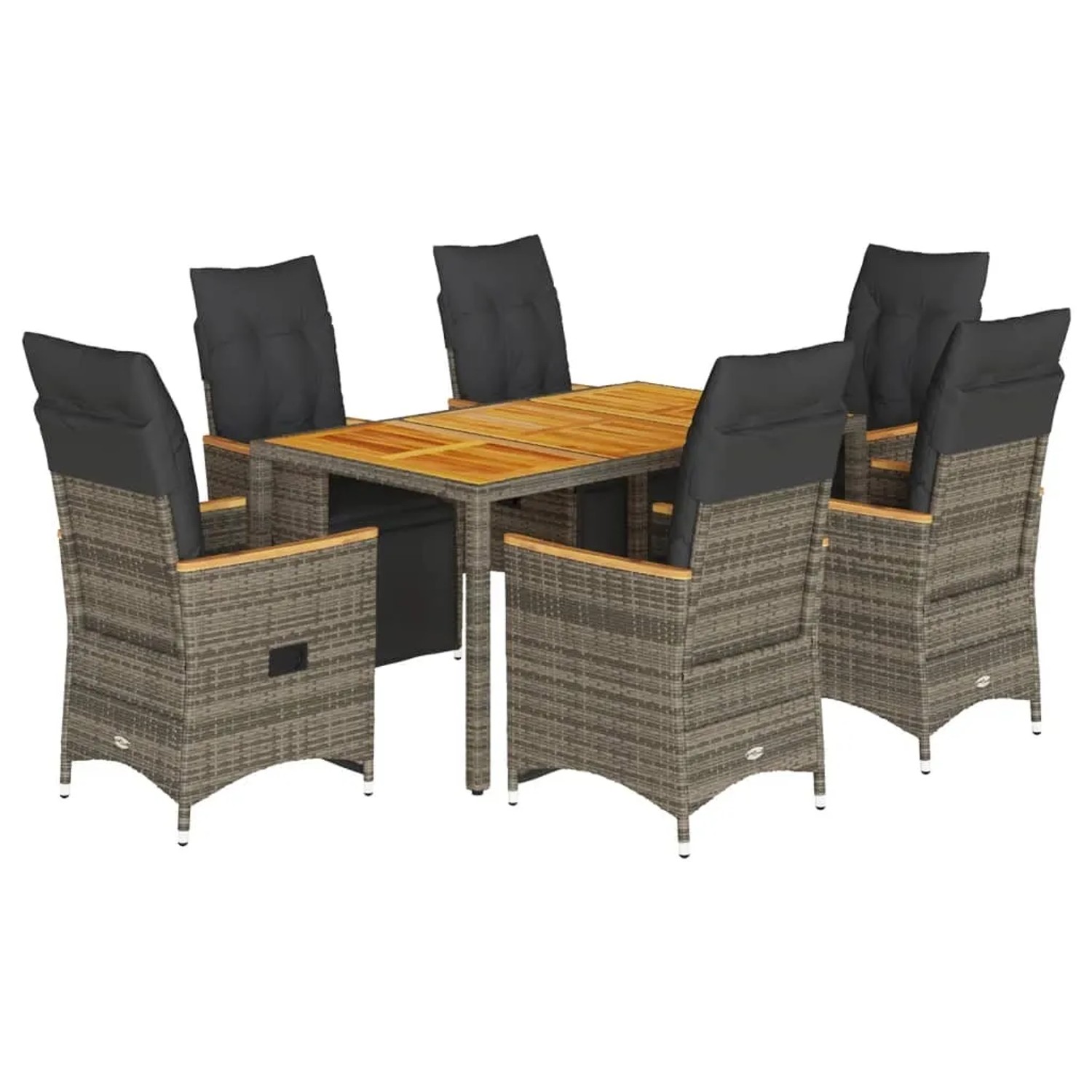 vidaXL 7-tlg Garten-Bistro-Set mit Kissen Grau Poly Rattan Modell 12