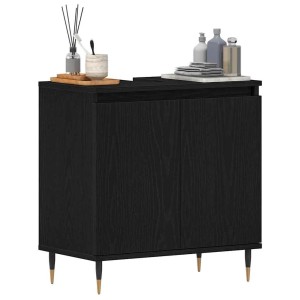 vidaXL Waschbeckenschrank in Schwarz Eichen-Optik mit zwei Türen und goldenen Akzenten.