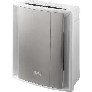 DeLonghi Luftreiniger AC 230, weißes Gehäuse mit grauer Front, geeignet für Räume bis 80 m².