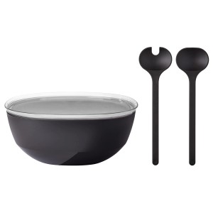 Mepal Servierschale Silueta Nordic Black mit Deckel und Salatbesteck, 5 Liter.
