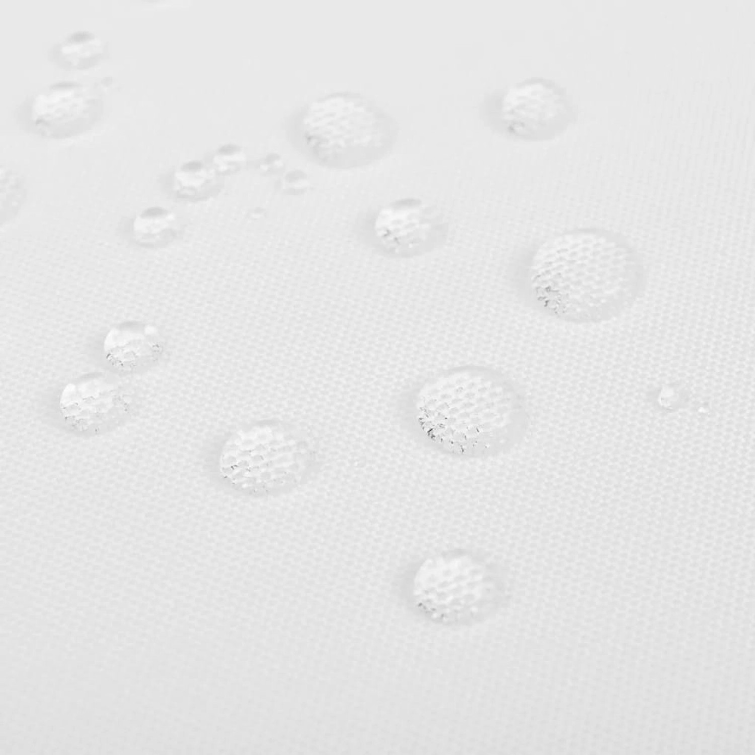 Detailaufnahme: Weiße, wasserabweisende Tischdecke (5er-Set) von vidaXL, 250x130cm, mit Wassertropfen.