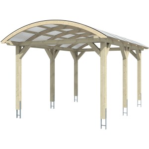 Skan Holz Carport Franken mit Bogendach, Nussbaum, 376x541cm. Einzelcarport aus Holz mit Doppelstegplatten.