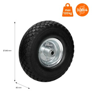 Schwarzes ECD Germany Sackkarrenrad mit Blockprofil, PU Vollgummi, 260x85mm, 120kg Tragkraft.