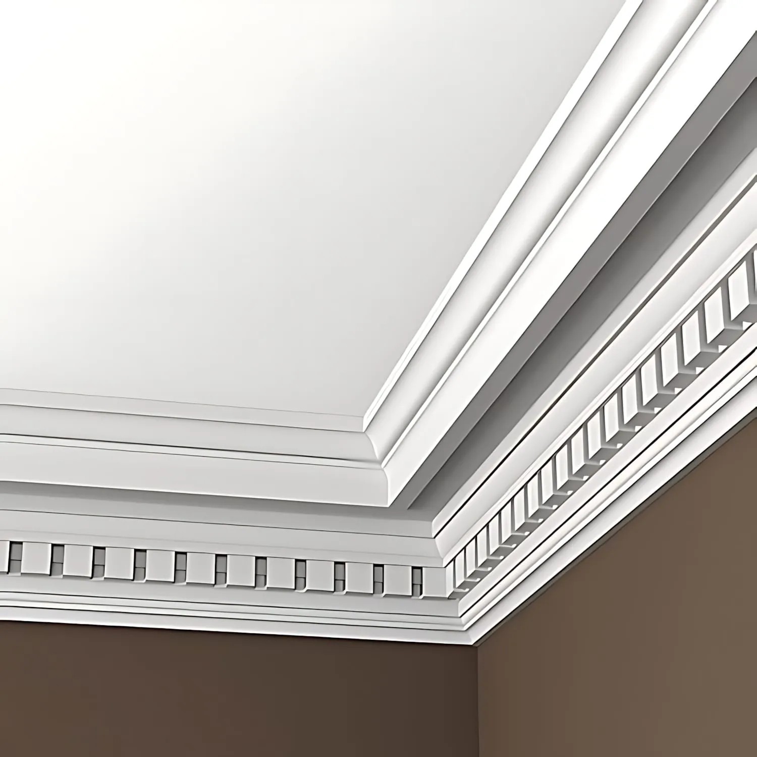 Eckleisten Set: 5 weiße Zierleisten (10 m) für Decke und Wand im Neo-Klassizismus Stil.