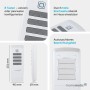 Weiße Homematic IP Fernbedienung mit 8 grauen Tasten, konfigurierbar. Zeigt Maße und austauschbares Beschriftungsfeld für Hausautomation.