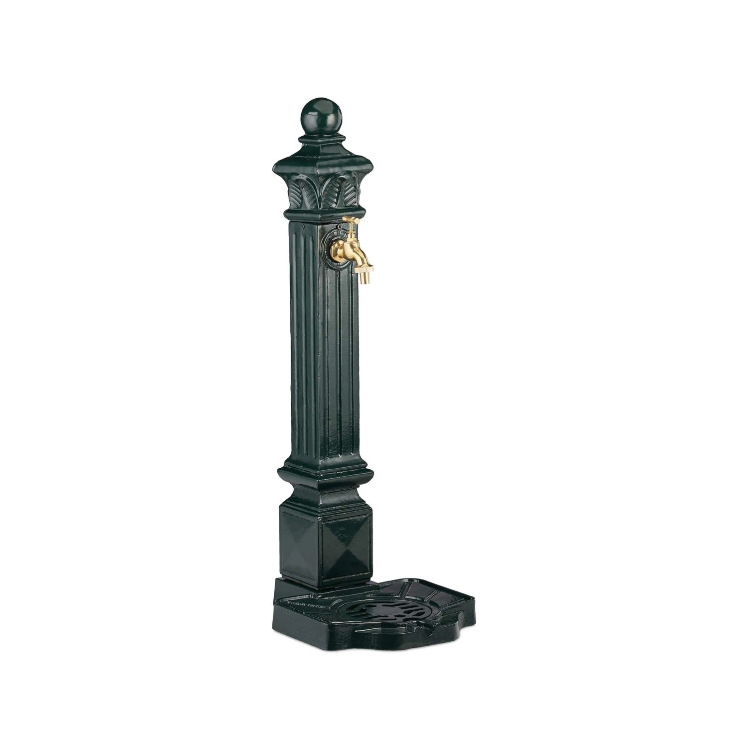 Relaxdays Standbrunnen Aluminium-Guss Dunkelgrün Gold Antik Mit Wasserhahn 80 cm x 28 cm x 32 cm 5,4 kg
