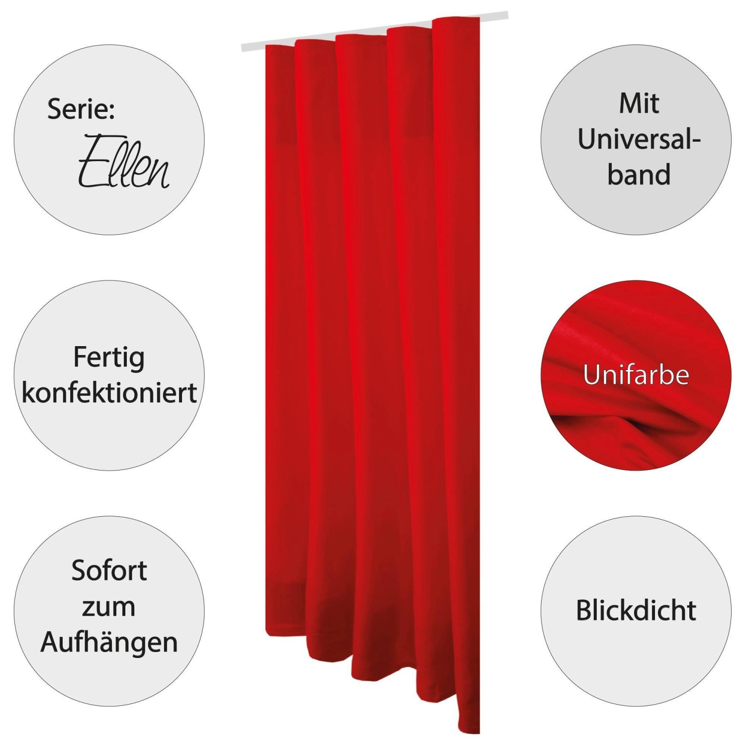 Blickdichter, roter Dekoschal Ellen 2er-Pack mit Universalband für Fenstervorhänge.