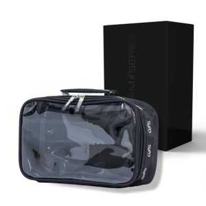 Schwarze Glamseries Glamroller Pouch Kosmetiktasche mit transparentem Deckel, Doppelreißverschluss und Tragegriff.