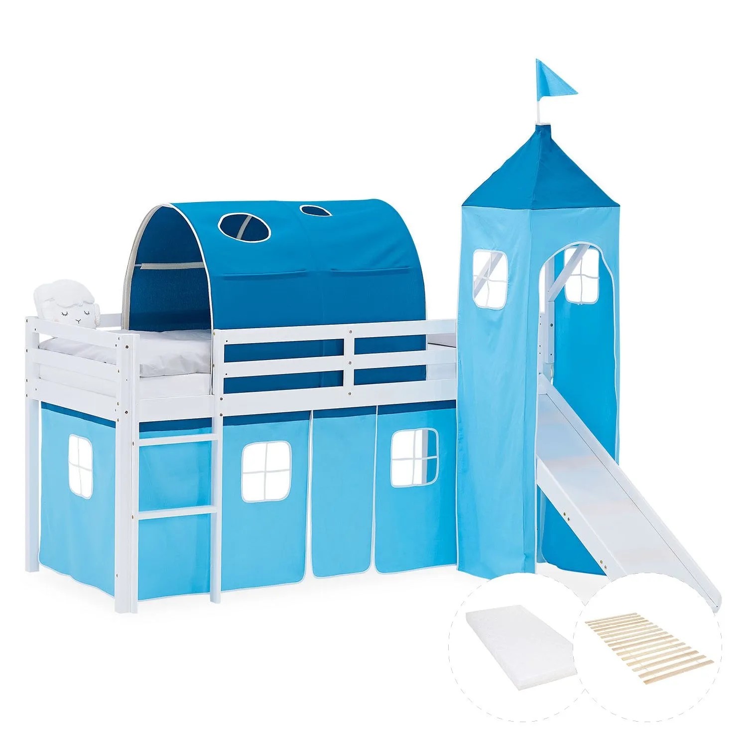 Homestyle4u Kinder Hochbett 90x200 Rutsche Matratze Kinderbett Blau