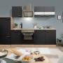 Respekta Economy Küchenzeile KB270ESSSC in Schwarz-Eiche Sägerau mit E-Geräten.