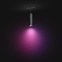 Schwarze Philips Hue Perifo LED-Pendelleuchte als Schienensystem-Erweiterung mit pinkem Licht.