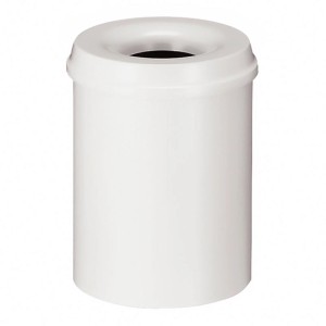 Weißer, selbstlöschender PROREGAL Papierkorb aus Metall, 15 Liter, für Büro und Gewerbe.