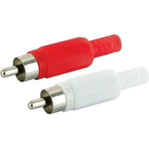 Schwaiger Cinch-Stecker Paar, rot und weiß, für Audio-Verbindungen.