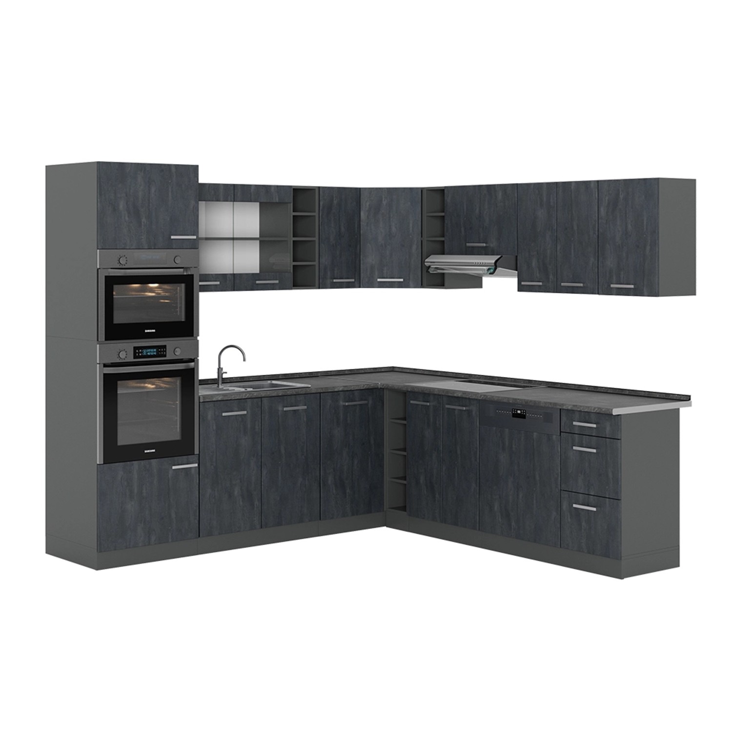 Vicco R-Line Einbauküche in L-Form Schwarz Beton/Anthrazit 237 x 247 cm AP günstig online kaufen