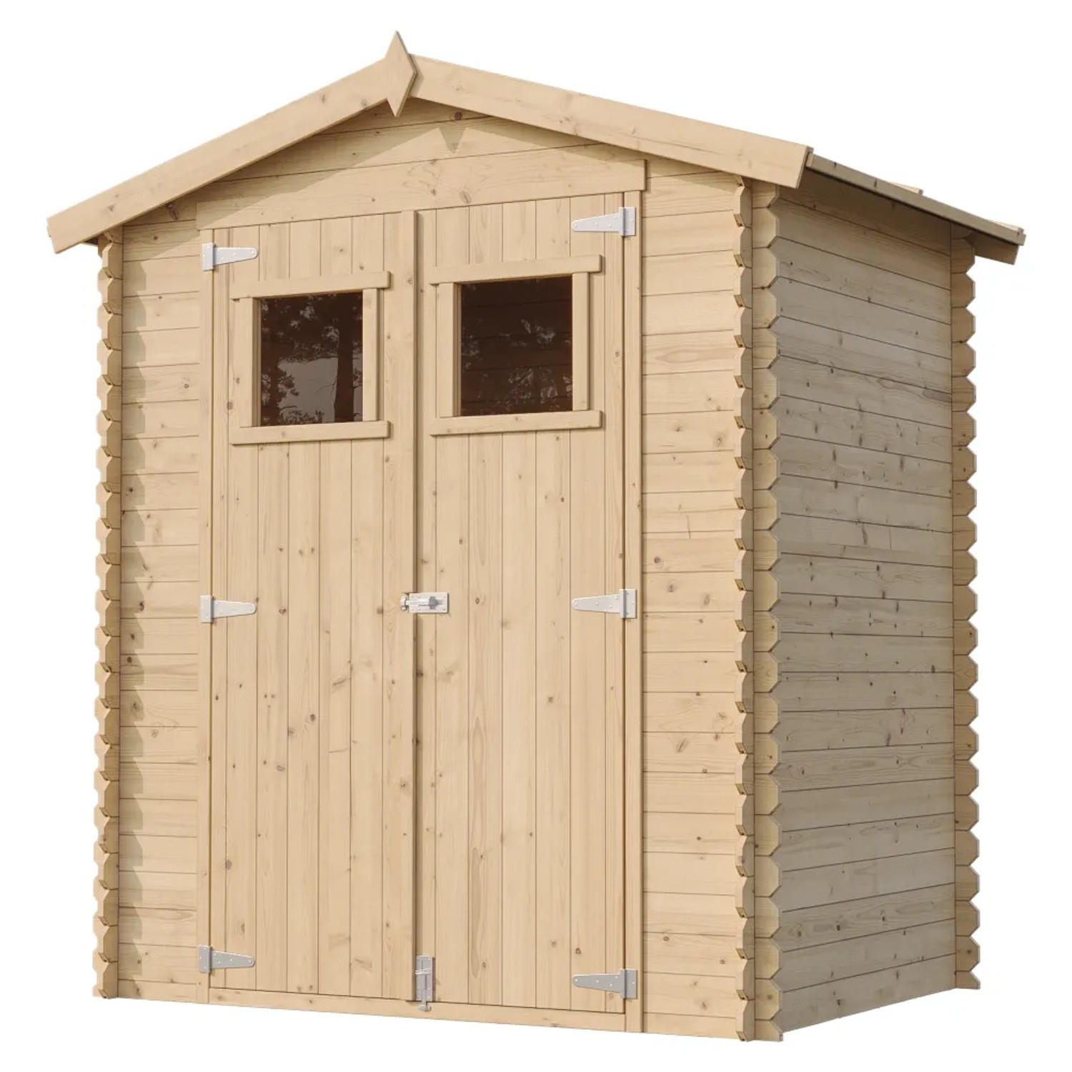 Timbela Gartenhaus M367+M367G aus Holz, 1,98 m², mit Boden. Gartenschuppen mit Doppeltür und zwei Fenstern.