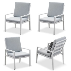 MeXo 4er Set Gartenstühle aus Aluminium, weiß, mit Polster für bequemen Sitzkomfort.