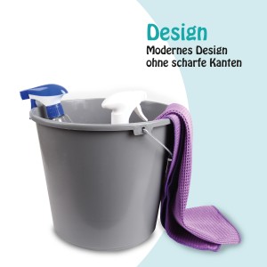 2er-Pack anthrazitfarbene ProHome Eimer (10 Liter) mit Metallbügel, Putzmittel und Tuch.