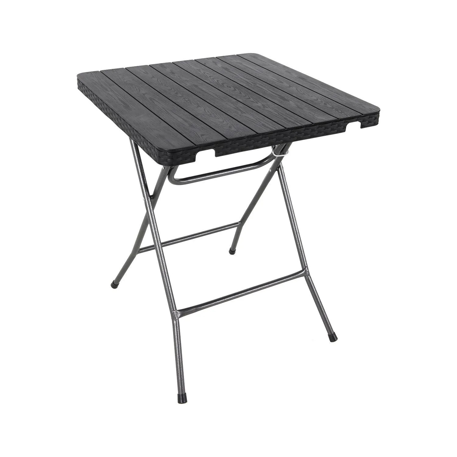 Lex Bistrotisch Gartentisch Klapptisch Kunststoff Holz-Rattan Optik Schwarz