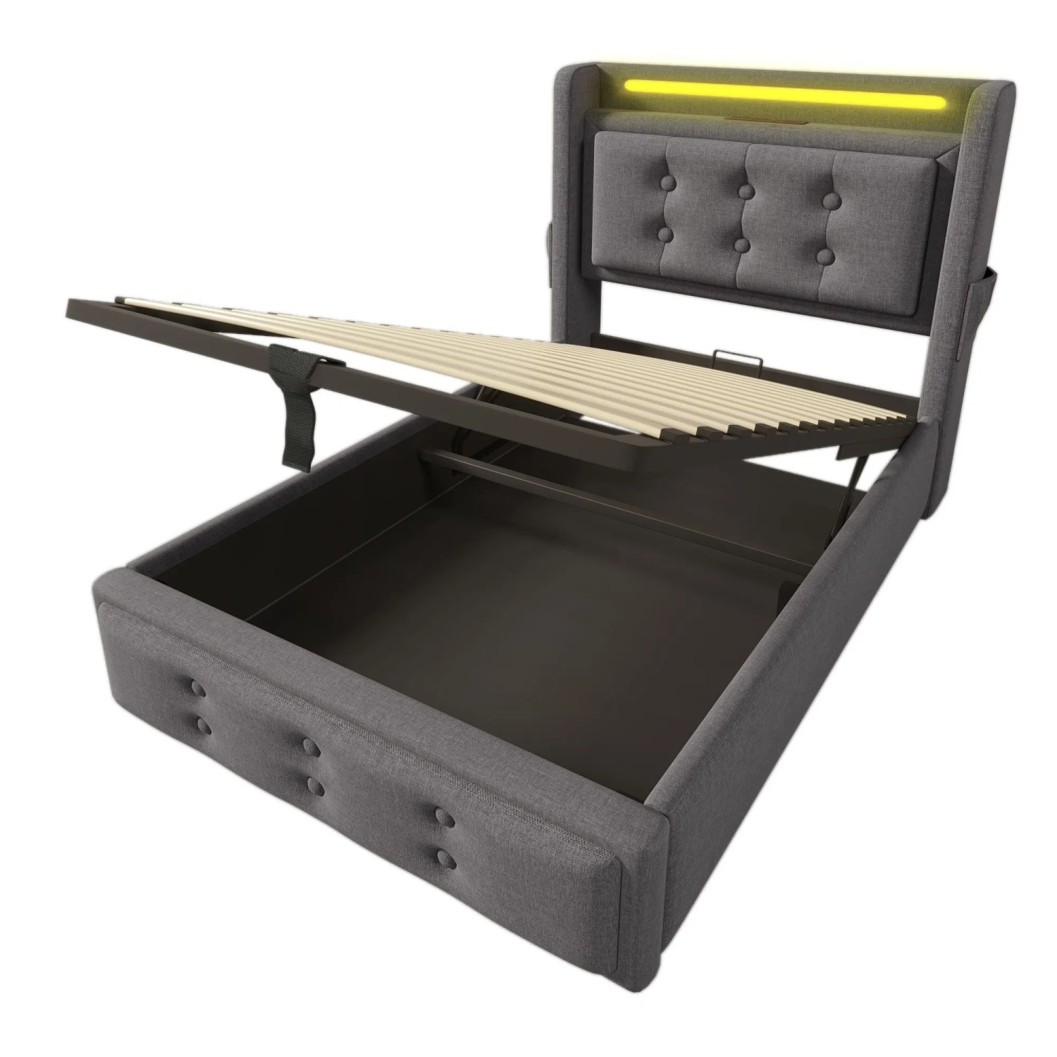 Merax Polsterbett 90x200cm LED USB-C Hydraulisch Grau