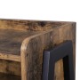 Detailansicht: Braun-schwarzer Vasagle Nachttisch mit Ablage und schwarzem Metallgestell.