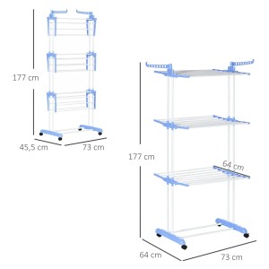 HOMCOM Wäscheständer mit 4 Ebenen, ausziehbar, blau, mit Rollen. Ideal zum Trocknen von Wäsche.